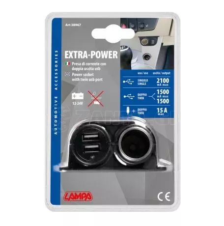 Lampa Αντάπτορας Αναπτήρα 15A με διπλό USB L3896.7/T 