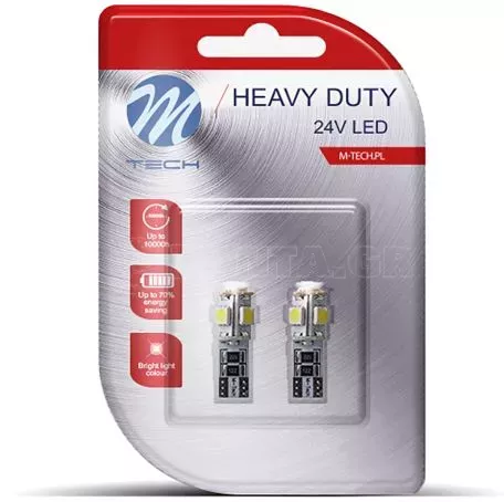 M-tech W5W 24V T10 1,5W W2,1x9,5d LED 5xSMD5050 ΛΕΥΚΟ (ΚΑΡΦΩΤΟ CAN-BUS) BLISTER 2ΤΕΜ. M-TECH LB9321W/MT 