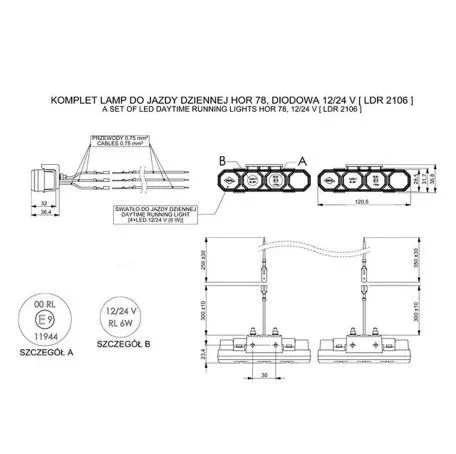 Horpol DRL HOR78 12/24V ΠΡΟΣΘΕΤΟ DAYTIME ΔΙΕΘΝΗ ΜΕ 4LED 6W 120,5x36,8mm ΜΑΥΡΟ 2ΤΕΜ HO-LDR2106 