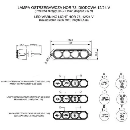 Horpol ΦΩΣ ΠΡΟΕΙΔΟΠΟΙΗΣΗΣ 12/24V HOR78 6W 4LED 143x35mm ΠΟΡΤΟΚΑΛΙ HO-LDO2258 