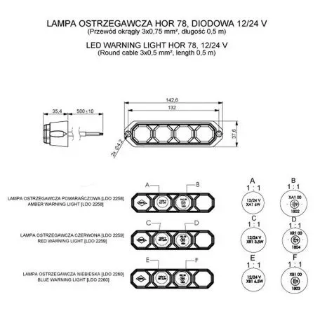 Horpol ΦΩΣ ΠΡΟΕΙΔΟΠΟΙΗΣΗΣ 12/24V HOR78 6W 4LED 143x35mm ΚΟΚΚΙΝΟ HO-LDO2259 