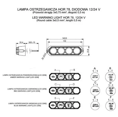 Horpol ΦΩΣ ΠΡΟΕΙΔΟΠΟΙΗΣΗΣ 12/24V HOR78 6W 4LED 143x35mm ΜΠΛΕ HO-LDO2260 