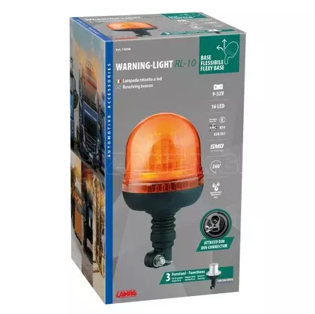 Lampa ΦΑΡΟΣ ΠΕΡΙΣΤΡΕΦΟΜΕΝΟΣ 16LED RL-10 9-32V 3 ΛΕΙΤΟΥΡΓΙΩΝ ΒΙΔΩΤΟΣ ΕΛΑΣΤΙΚΟΣ ΠΟΡΤΟΚΑΛΙ 130x221mm L7289.8 