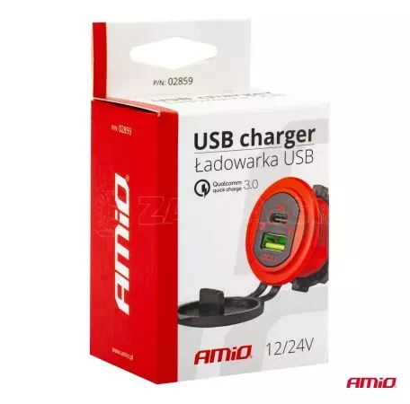 AMIO ΠΡΙΖΑ ΜΕ 2 ΘΥΡΕΣ USB ΚΑΙ ΚΑΠΑΚΙ ΚΟΚΚΙΝΗ 12/24V 5-12V 3.0A QUICK CHARGER MOD-09 AMIO -1 ΤΕΜ. 02859/AM 