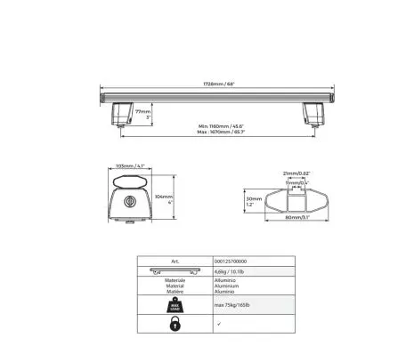 MENABO ΜΠΑΡΕΣ ΚΑΡΟΤΣΑΣ ΑΛΟΥΜΙΝΙΟΥ TBR - TRUCK BED RACK SYSTEM SILVER 172,8 cm ΣΕ ΑΣΗΜΙ ΧΡΩΜΑ ΓΙΑ PICKUP ΚΑΙ ΑΓΡΟΤΙΚΑ ΟΧΗΜΑΤΑ MENABO - 2 ΤΕΜ. 12570/MB 