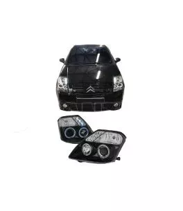 Μπροστινά Φανάρια Set Για Citroen C2 04-10 Angel Eyes & Led Μαύρα H1/H1 Manual JunYan 