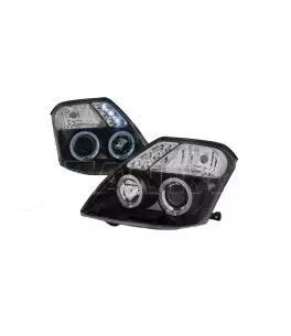 Μπροστινά Φανάρια Set Για Citroen C2 04-10 Angel Eyes & Led Μαύρα H1/H1 Manual JunYan 