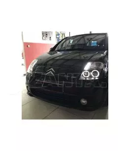 Μπροστινά Φανάρια Set Για Citroen C2 04-10 Angel Eyes & Led Μαύρα H1/H1 Manual JunYan 