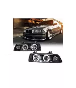 Μπροστινά Φανάρια Set Για Bmw 3 E36 90-99 Coupe / Cabrio Angel Eyes & Led Μαύρα H1/H1 Sonar 