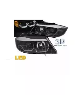 Μπροστινά Φανάρια Set Για Bmw 3 E90 / E91 05-08 3D LED Angel Eyes & Led Φλας Μαύρα H7/H1 Reliable Auto Parts RSD-100314BE 