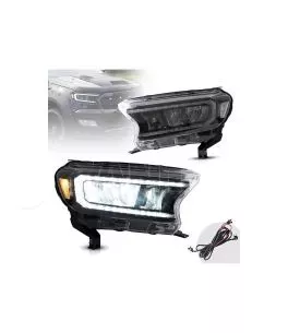 Μπροστινά Φανάρια Set Για Ford Ranger 15-20 DRL Dynamic Μαύρα Full Led Με Μοτέρ VLand 