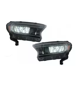 Μπροστινά Φανάρια Set Για Ford Ranger 15-20 DRL Dynamic Μαύρα Full Led Με Μοτέρ VLand 