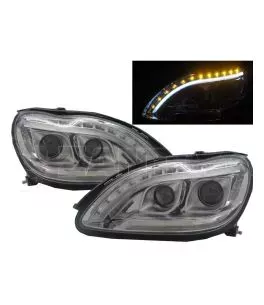 Φανάρια εμπρός led lightbar design για Mercedes S-Class (1998-2005) , με λάμπες (Η1) - σετ 2τμχ. 