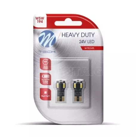 M-tech T10 W5W 24V W2.1x9.5d 4xSMD5630 + 1xHP LED CAN-BUS ΛΕΥΚΟ HEAVY DUTY BLISTER M-TECH - 2 Τεμ. LB9804W/MT 