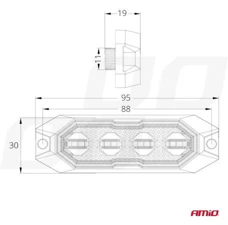 AMIO ΣΤΡΟΜΠΟ 12/24V 4xSMD LED 12W (4x3W) R65 R10 IP6K9K 95x30mm ΑΜΙΟ - 1 ΤΕΜ. 03929/AM 