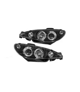 Μπροστινά Φανάρια Set Για Peugeot 206 98-03 Angel Eyes Μαύρα H1/H1 Sonar 