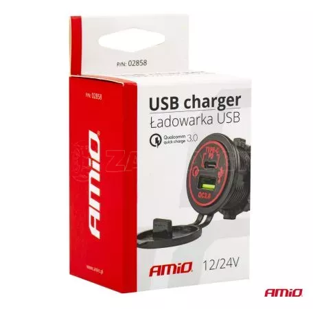 AMIO ΠΡΙΖΑ ΦΟΡΤΙΣΤΗΣ ΤΗΛΕΦΩΝΟΥ USB QUICK CHARGE +USB TYPE-C 12/24V Φ37mmX51mm MOD-08 02858/AM 