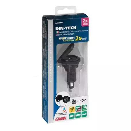 Lampa ΑΝΤΑΠΤΟΡΑΣ ΑΝΑΠΤΗΡΑ ΜΕ ΚΑΠΑΚΙ UNI-TECH 12/32V ΑΠΟ DIN ΣΕ 2 USB 2700mA FAST CHARGER SILVER LINE L3888.2/T 