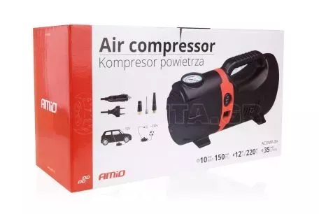 AMIO ΚΟΜΠΡΕΣΕΡ ΑΕΡΑ ΕΛΑΣΤΙΚΩΝ 230/12V 150psi 10bar ΜΕ ΦΙΣ ΑΝΑΠΤΗΡΑ & LED ΦΑΚΟ & ΚΑΛΩΔΙΟ 02383/AM 