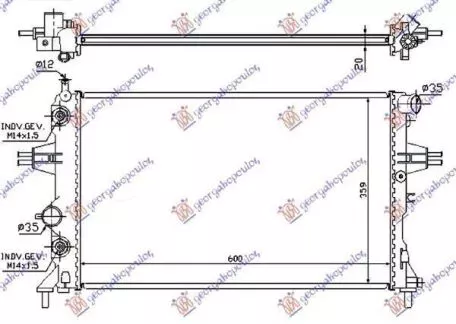 Ψυγείο Νερού 1.4-1.6-1.8 (Με A/C) (Αυτόματο Σασμάν) (60x37) (Παροχές Διαγώνια) Opel Astra G 1998-2004 