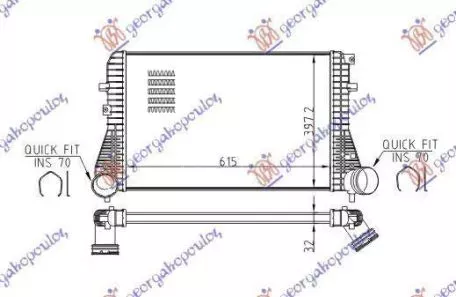 Ψυγείο Intercooler Βενζίνη/Πετρέλαιο (61.5x40.5x3.2) (Φ70) Skoda Octavia 5 2008-2013 