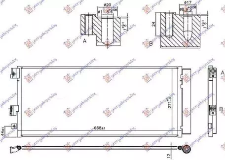 Ψυγείο A/C 1.0-1.4 Turbo (63.7x28x1.2) (Παροχές Άνω/Κάτω) Opel Adam 2012-2019 