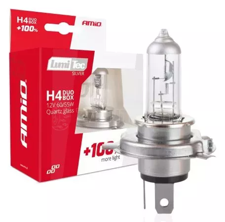 AMIO H4 12V 60/55W P43t LUMITEC SILVER ΑΛΟΓΟΝΟΥ +100% UP TO 25m AMIO - 2 ΤΕΜ. 01402/AM 