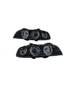 Μπροστινά Φανάρια Set Για Bmw 5 E39 95-03 Angel Eyes Facelift LCI Look Μαύρα/Γκρι H7/H7 Manual Carner 