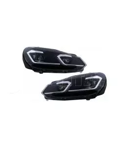 Μπροστινά Φανάρια Set Για Vw Golf VI (6) 08-12 DRL & Led Signal Dynamic Look Golf 7,5 Μαύρα Με ασημί Γραμμή H7 Με Μοτέρ Carner 