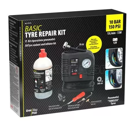 Lampa ΚΟΜΠΡΕΣΕΡ ΑΕΡΑ BASIC TYRE REPAIR KIT ΜΕ ΥΓΡΟ ΕΠΙΣΚΕΥΗΣ ΕΛΑΣΤΙΚΩΝ 500ml ΜΕ ΜΑΝΟΜΕΤΡΟ 12V 300cmΚΑΛΩΔΙΟ LAMPA - 1 Tεμ. L7217.2 