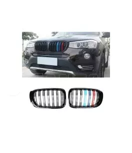 Καρδιές Μάσκας Για Bmw X3 F25 LCI 14-17 / X4 F26 14-17 M4 Look Με Διπλή Γρίλια Tri-Color Μαύρο Γυαλιστερό Με 7 Γρίλιες 2 Τεμάχια 