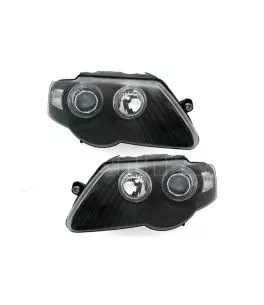 Μπροστινά Φανάρια Set Για Vw Passat B6 3C 05-10 Angel Eyes Μαύρα H7/H7 Με Μοτέρ Depo 