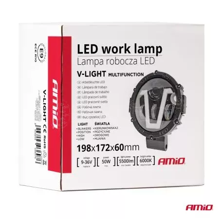 AMIO ΠΡΟΒΟΛΕΑΣ ΕΡΓΑΣΙΑΣ ΣΤΡΟΓΓΥΛΟΣ V-LIGHT 5.500lm 9>36V 60W 6.000K Φ198x172x60mm 4 ΧΡΗΣΕΩΝ ΑΜΙΟ - 1 ΤΕΜ. 03697/AM 