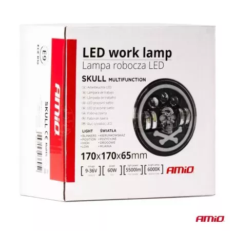 AMIO ΠΡΟΒΟΛΕΑΣ ΕΡΓΑΣΙΑΣ ΣΤΡΟΓΓΥΛΟΣ LED SKULL 5.500lm 9>36V 60W 6.000K -Φ170x170x65mm 4 ΧΡΗΣΕΩΝ ΑΜΙΟ - 1 ΤΕΜ. 03695/AM 