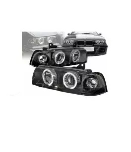 Μπροστινά Φανάρια Set Για Bmw 3 E36 90-99 Sedan / Compact / Touring Angel Eyes & Led Μαύρα H1/H1 Sonar 