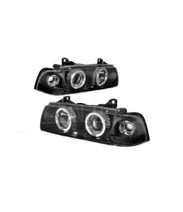 Μπροστινά Φανάρια Set Για Bmw 3 E36 90-99 Sedan / Compact / Touring Angel Eyes & Led Μαύρα H1/H1 Sonar 