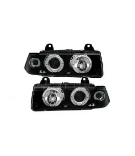 Μπροστινά Φανάρια Set Για Bmw 3 E36 90-99 Sedan / Compact / Touring Angel Eyes & Led Μαύρα H1/H1 Sonar 