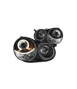 Μπροστινά Φανάρια Set Για Vw Polo 9N 01-05 Angel Eyes Μαύρα H7/H7 Με Μοτέρ Depo 