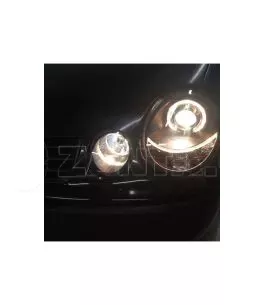 Μπροστινά Φανάρια Set Για Vw Polo 9N 01-05 Angel Eyes Μαύρα H7/H7 Με Μοτέρ Depo 