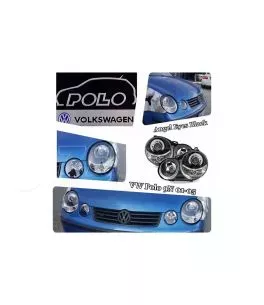 Μπροστινά Φανάρια Set Για Vw Polo 9N 01-05 Angel Eyes Μαύρα H7/H7 Με Μοτέρ Depo 