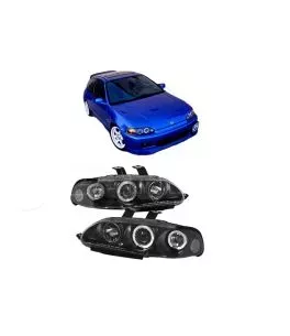 Μπροστινά Φανάρια Set Για Honda Civic 92-95 2D/3D Angel Eyes & Led Μαύρα H1/H1 Manual Sonar 