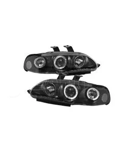 Μπροστινά Φανάρια Set Για Honda Civic 92-95 2D/3D Angel Eyes & Led Μαύρα H1/H1 Manual Sonar 