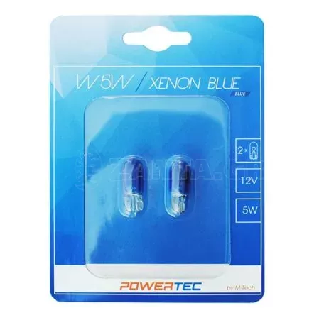 M-tech W5W 12V 5W W2,1x9,5d (ΚΑΡΦΩΤΟ ΑΚΑΛΥΚΟ)  POWERTEC XENON BLUE 2ΤΕΜ. M-TECH PTZXB12-02B/MT 